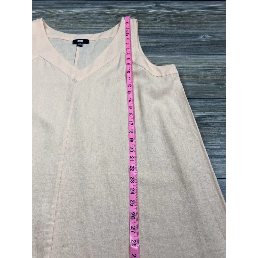 DKNY Peach A-Line Shift Dress L Linen Blend Side Slits Pullover Minimalist Beach
